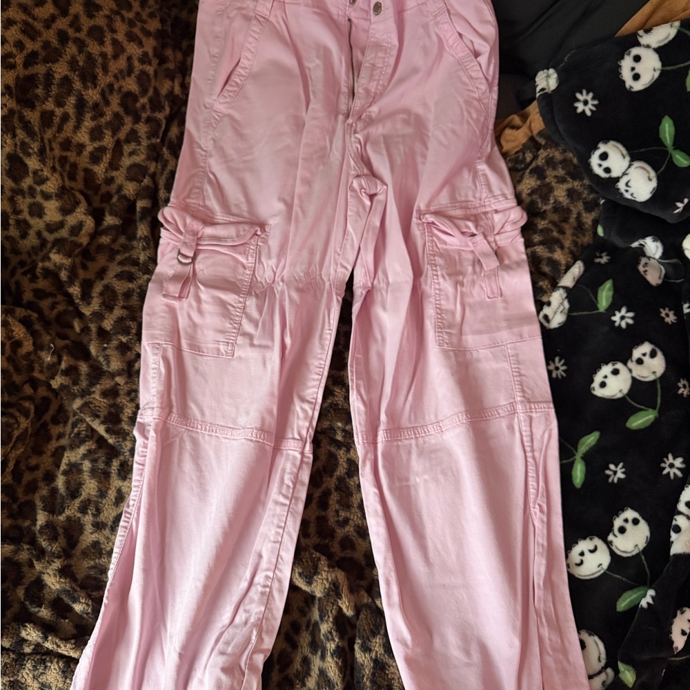 American Eagle Outfitters Pink Wide Leg Cargo Pants